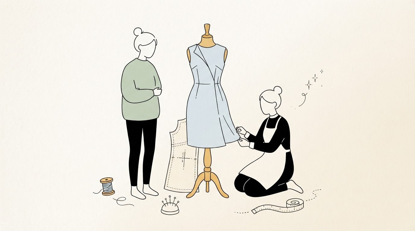 依頼者と職人がフィッティングするイラスト