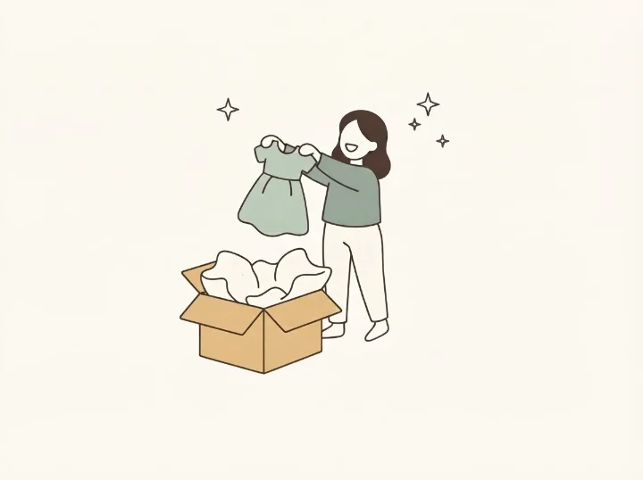 届いた服を箱から取り出す利用者のイラスト